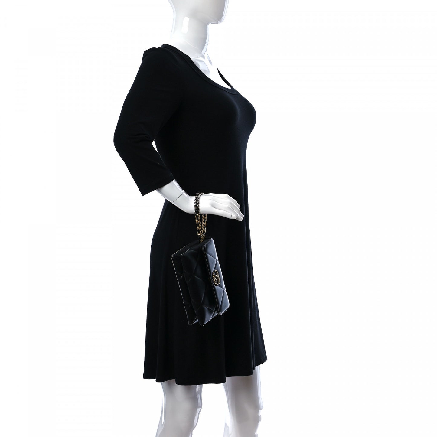 Lambskin Quilted Chanel 19 Flap Clutch Black