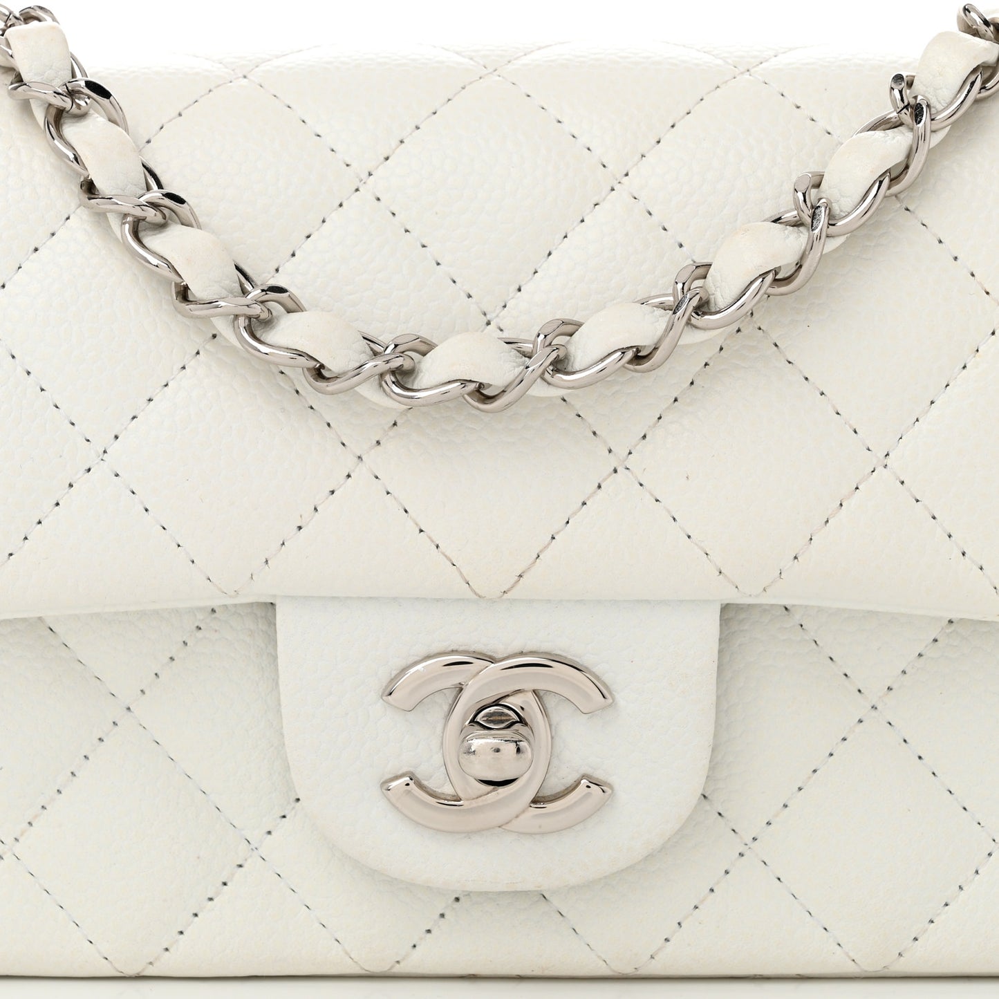 Caviar Quilted Mini Rectangular Flap White