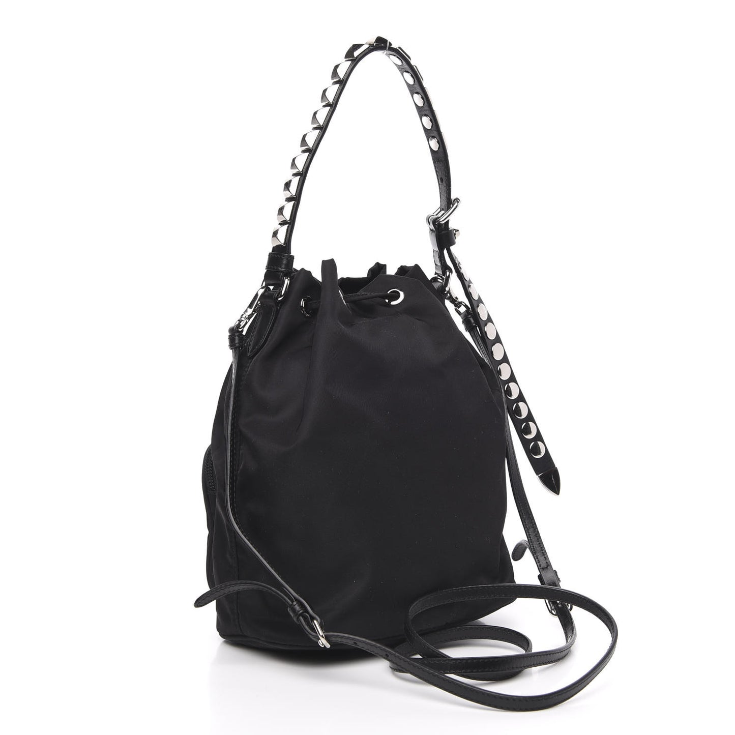 Tessuto Nylon Studded New Vela Mini Bucket Crossbody Bag Black