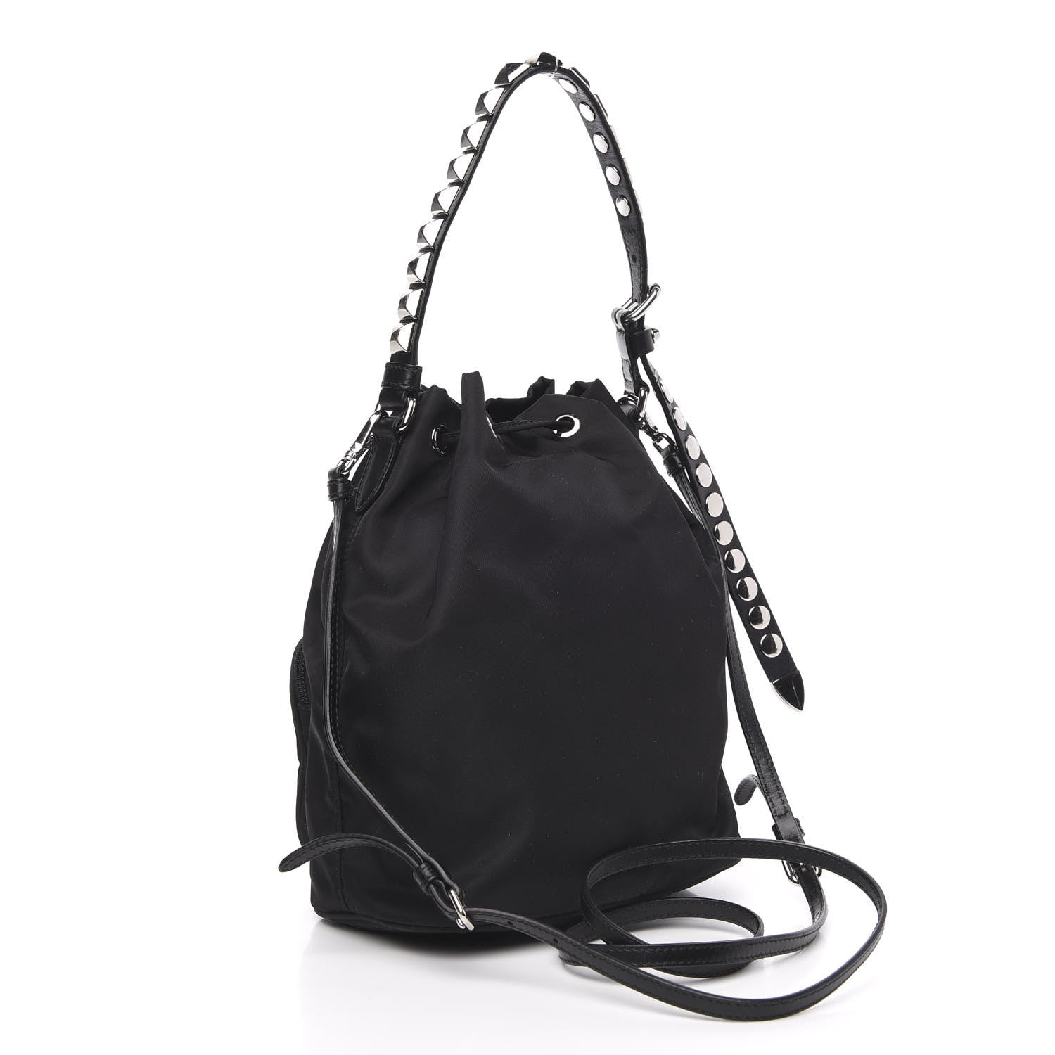 Prada Tessuto Nylon Studded New Vela Mini Bucket Crossbody Bag Black 3 of 9