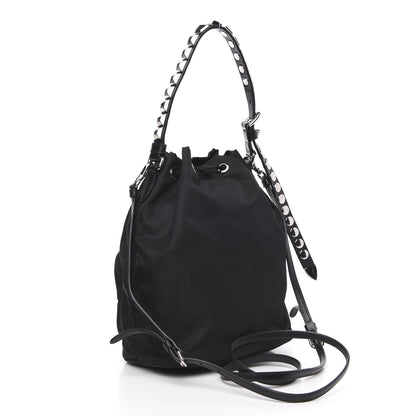 Prada Tessuto Nylon Studded New Vela Mini Bucket Crossbody Bag Black 3 of 9