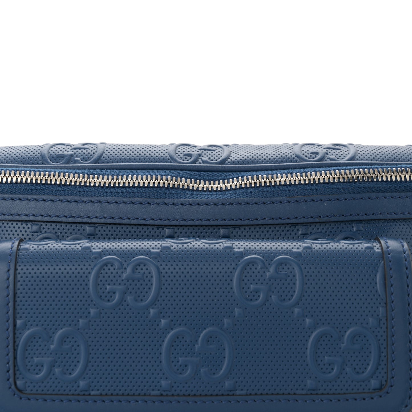 Calfskin GG Tennis Embossed Pocket Belt Bag 90 Intense Metal Blue