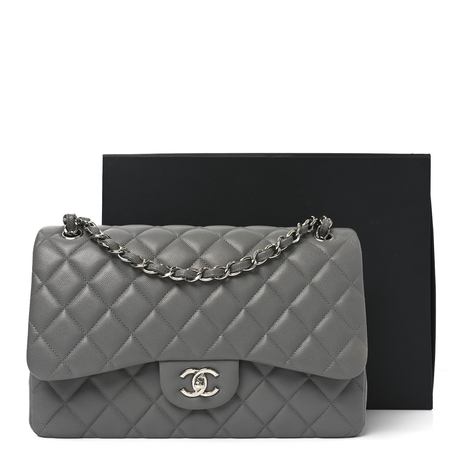 Chanel Caviar Quilted Jumbo Double Flap Dark Grey 11 of 11