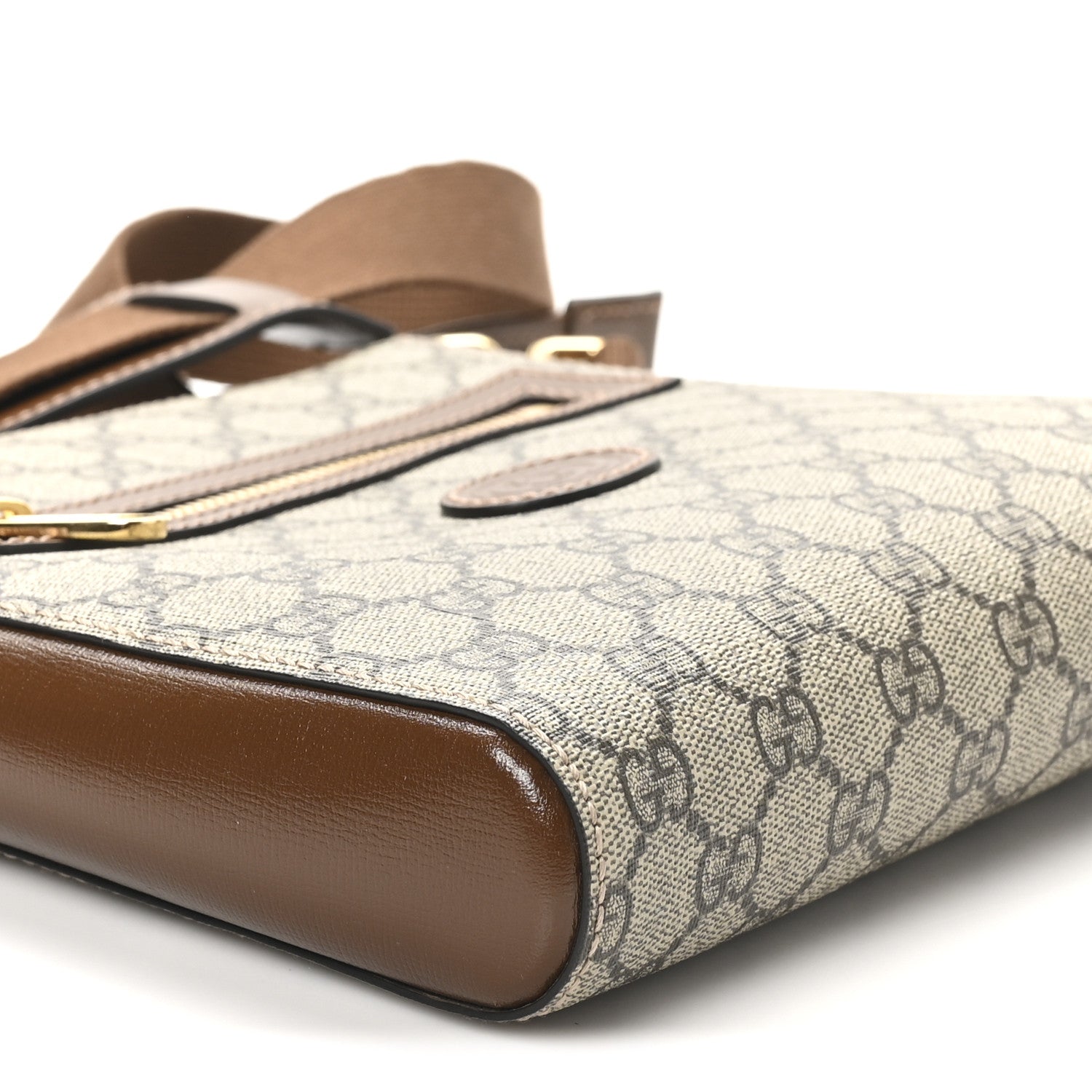 Gucci GG Supreme Monogram Azalea Calfskin Retro Interlocking G Flat Messenger Bag Beige Ebony Brown Sugar 9 of 10