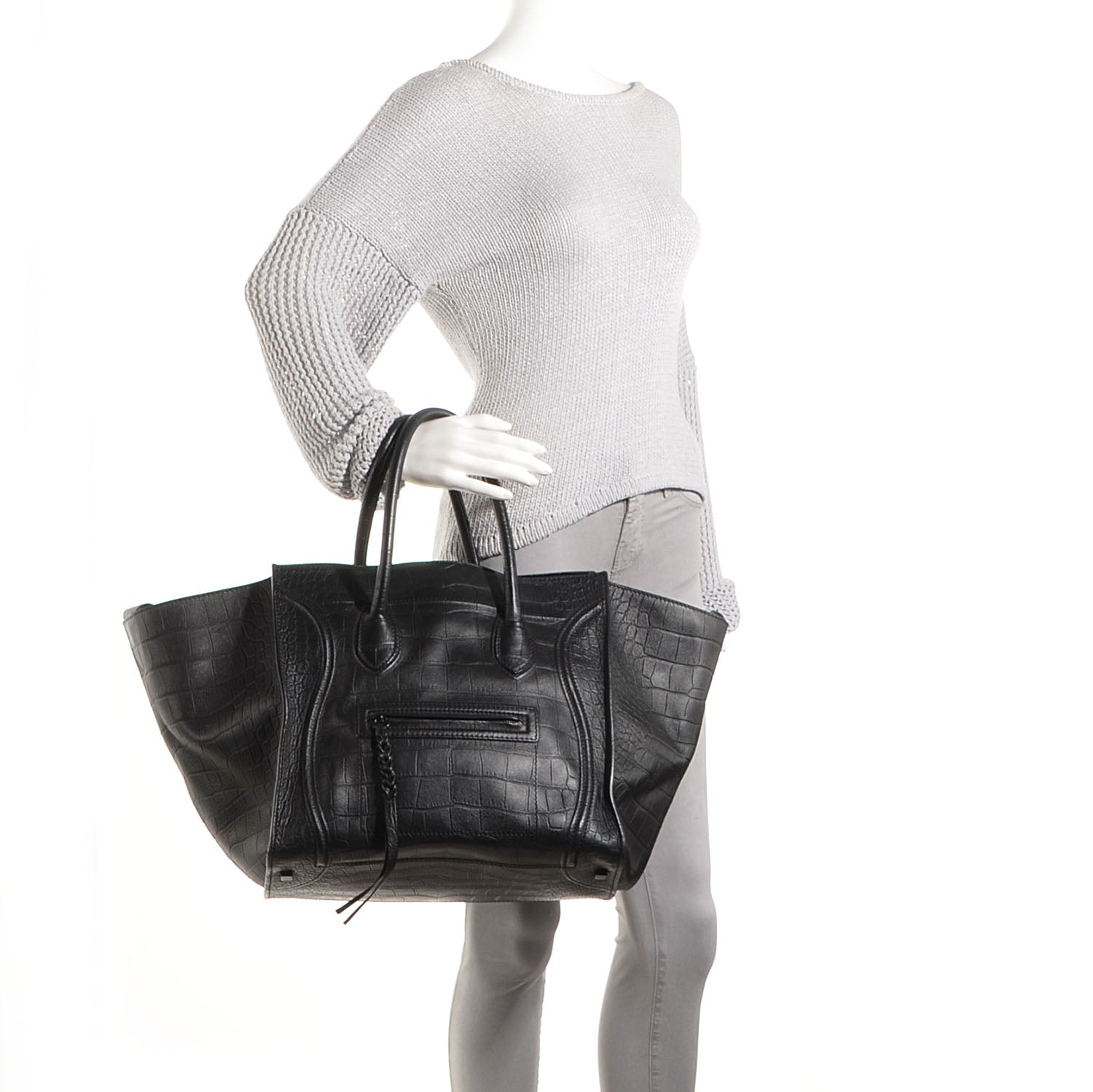 Celine Crocodile Embossed Large Phantom Luggage Black 2 of 7