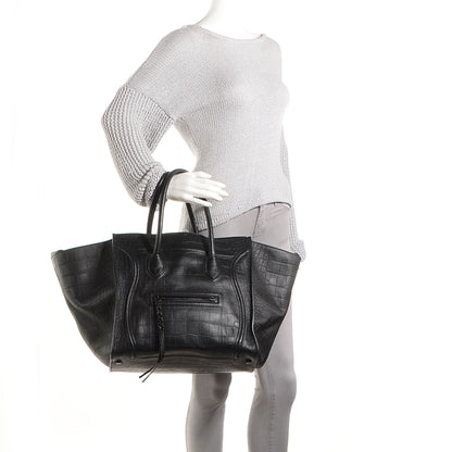 Celine Crocodile Embossed Large Phantom Luggage Black 2 of 7