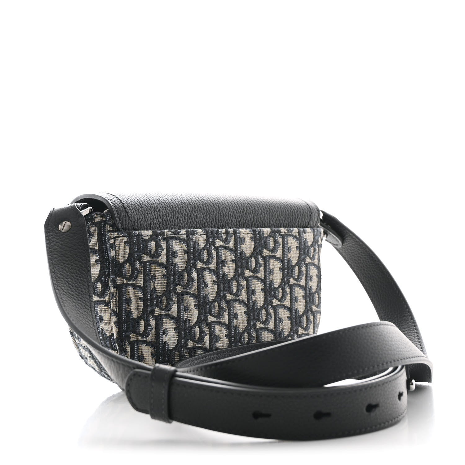 Christian Dior Grained Calfskin Oblique Mini Saddle Messenger Bag With Flap Beige Black 3 of 10