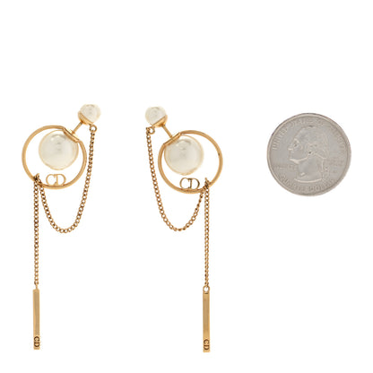 Christian Dior Pearl Tribales Dangle Chain Earrings Gold 2 of 5