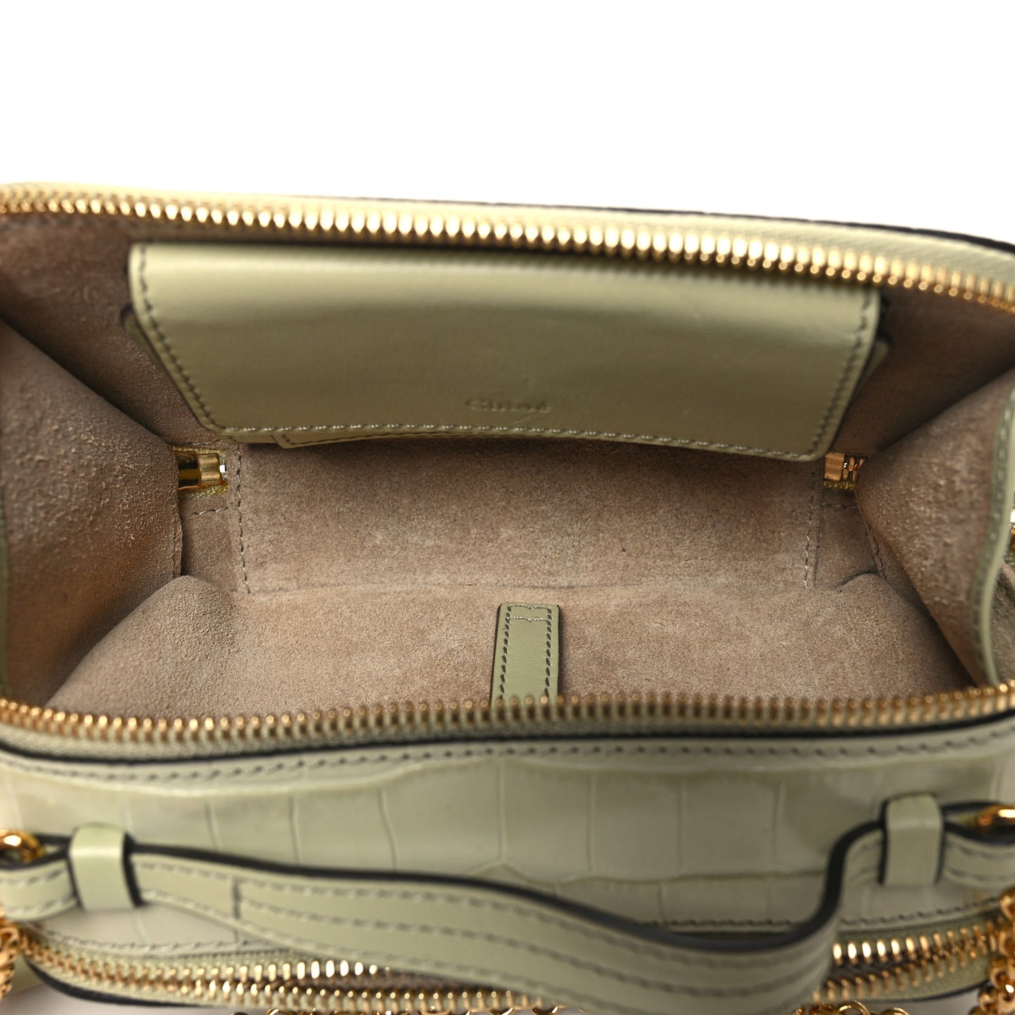 Calfskin Crocodile Embossed Mini C Vanity Bag Light Eucalyptus