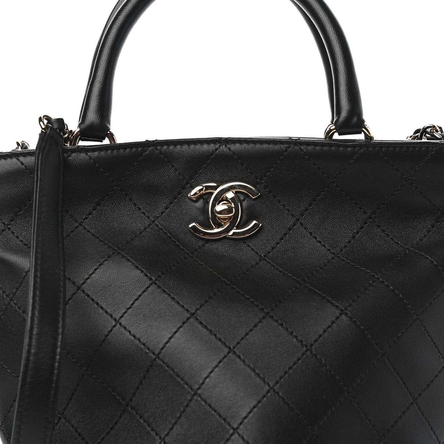 Lambskin Stitched Small Shopping Tote Black