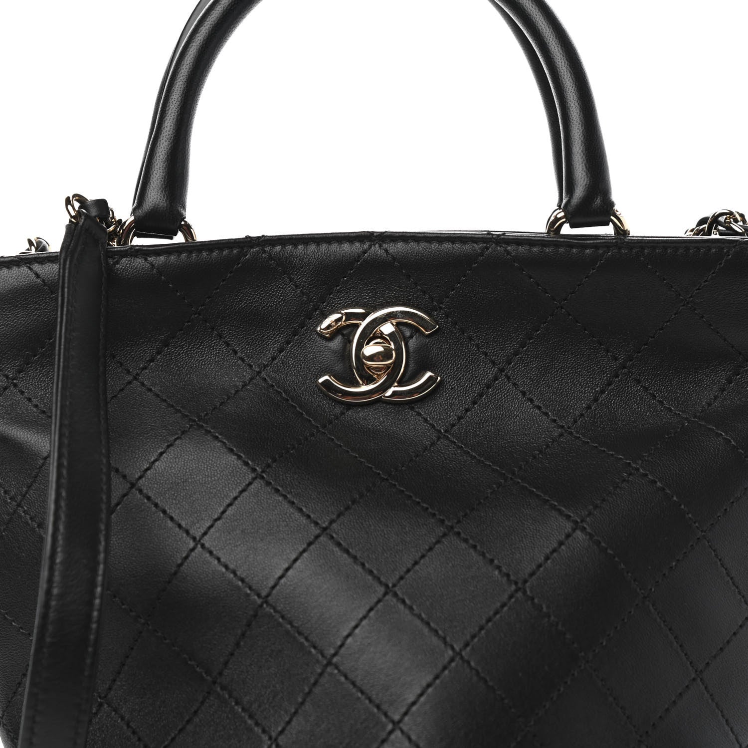 Chanel Lambskin Stitched Small Shopping Tote Black 10 of 11