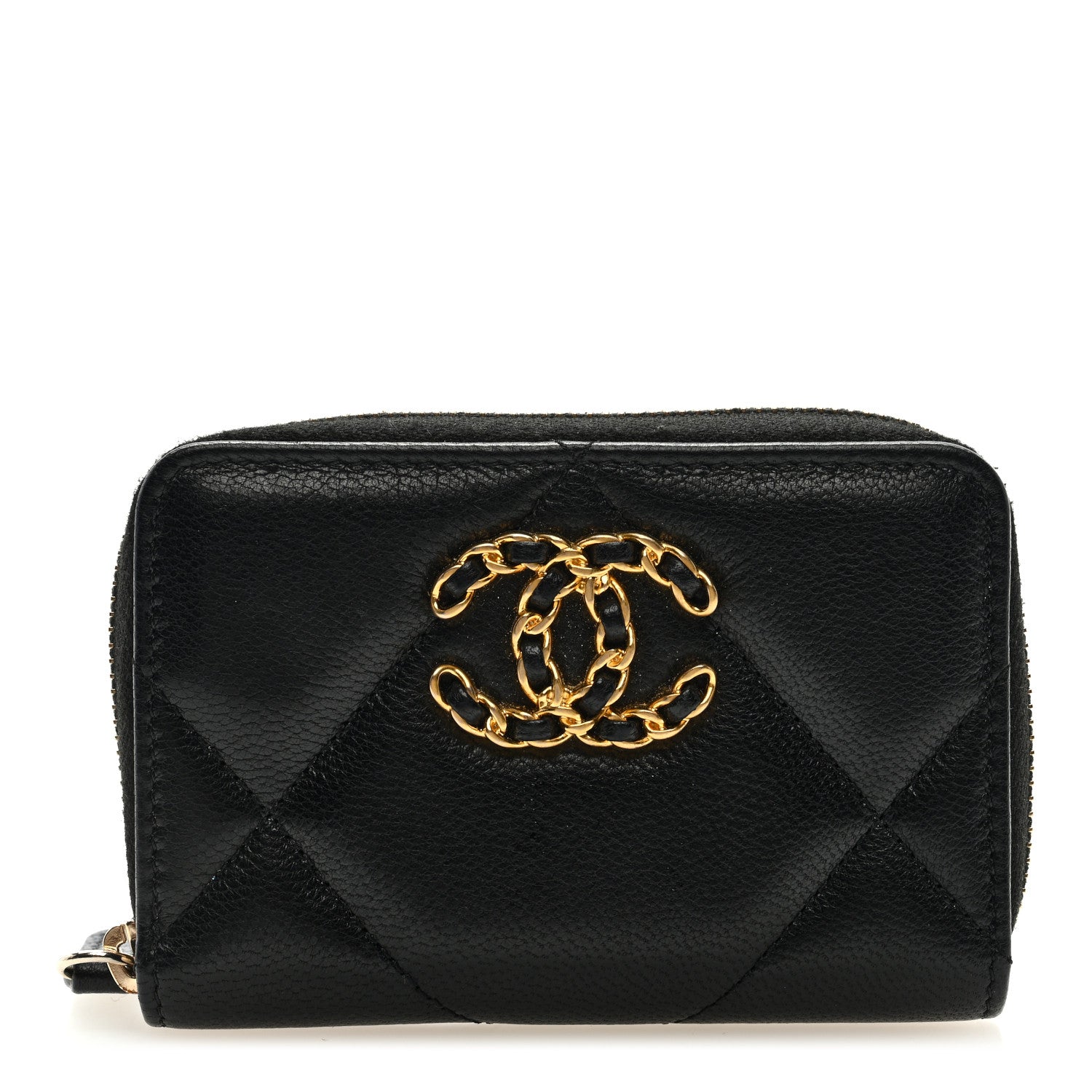 Chanel Goatskin Quilted Chanel 19 Zip Around Coin Purse Wallet Black 1 of 8