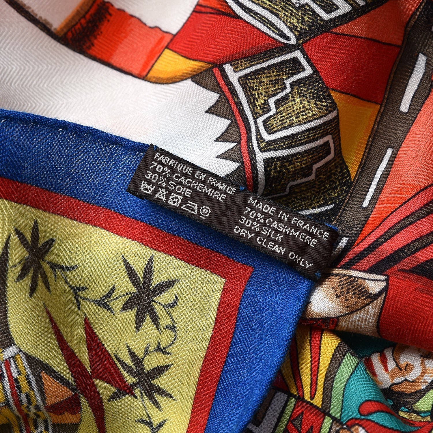 Hermes Cashmere Silk Kachinas Shawl 140 Cobalt Canard Jaune 4 of 4