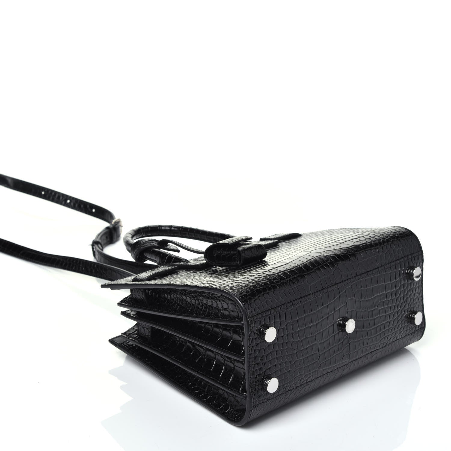 Saint Laurent Calfskin Crocodile Embossed Nano Sac De Jour Black 5 of 10
