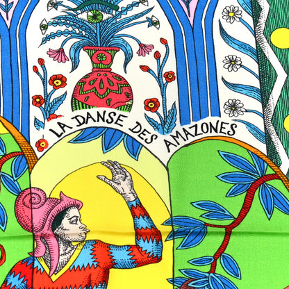 Hermes Cashmere Silk La Danse Des Amazones Shawl 140 Rouge Vert Multicolor 6 of 6