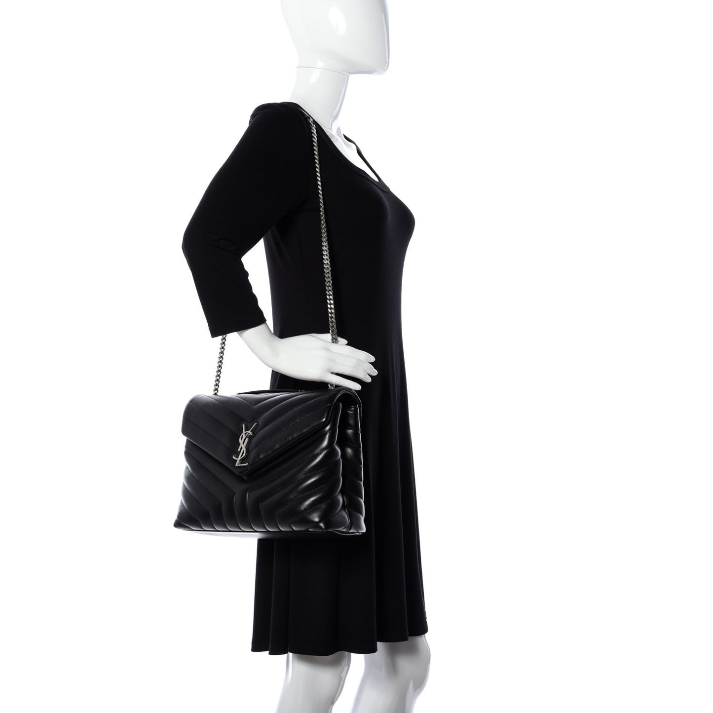 Calfskin Y Quilted Monogram Medium Loulou Chain Satchel Black