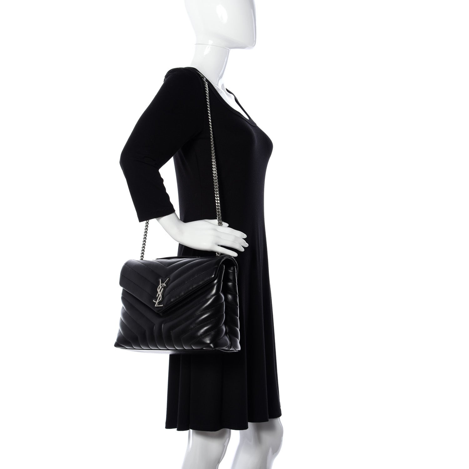 Saint Laurent Calfskin Y Quilted Monogram Medium Loulou Chain Satchel Black 2 of 9