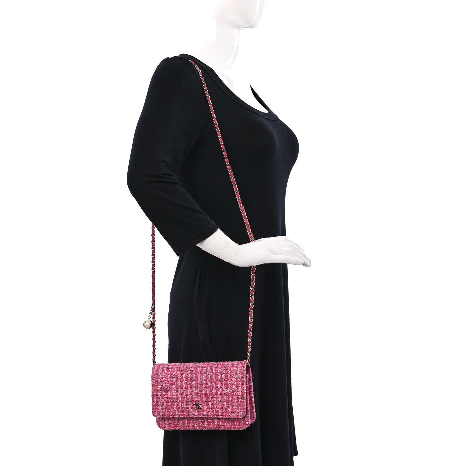 Chanel Tweed Quilted Wallet On Chain WOC Pink Blue White 2 of 11