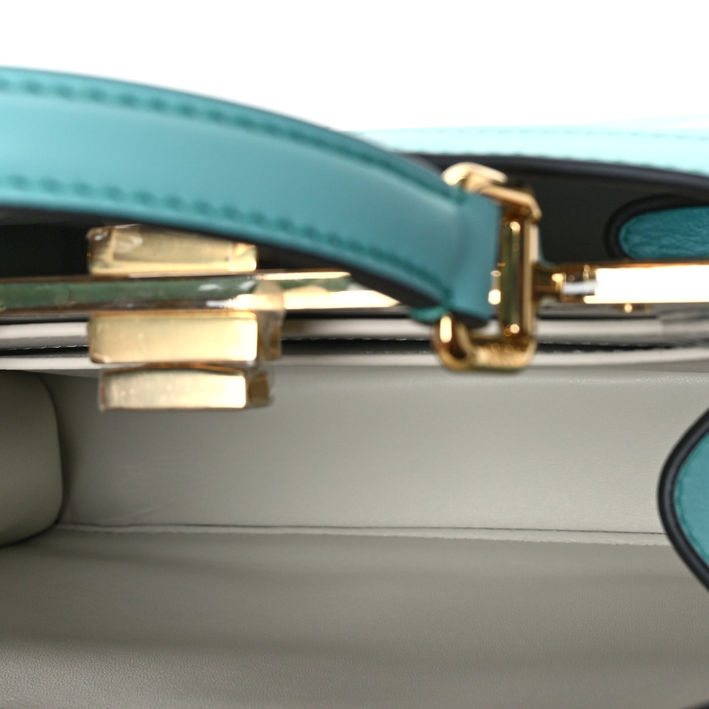 Vitello Seta Shiny Nappa Small Peekaboo I SEE U Satchel Real Tiffany White