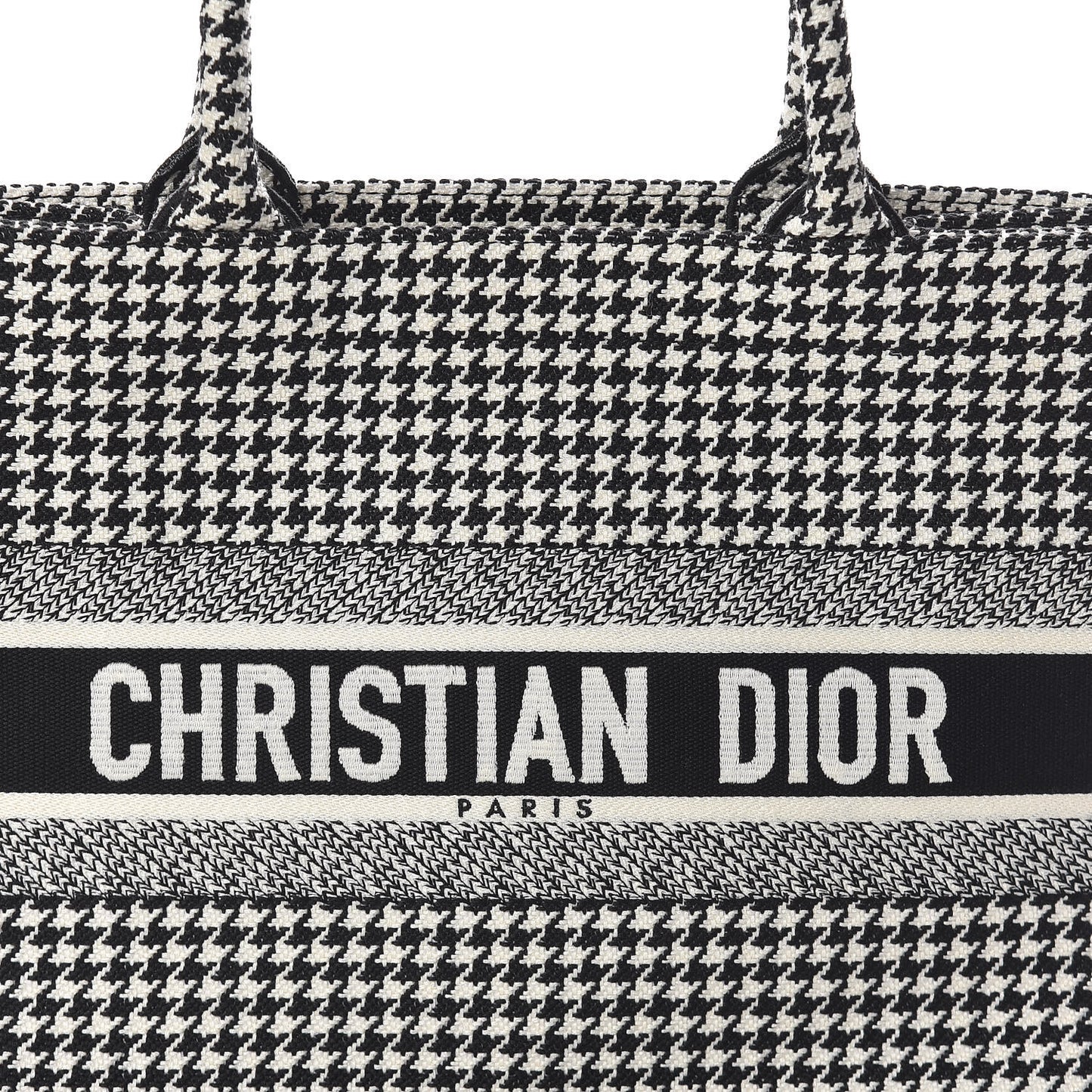 Canvas Houndstooth Embroidered Medium Book Tote Black White