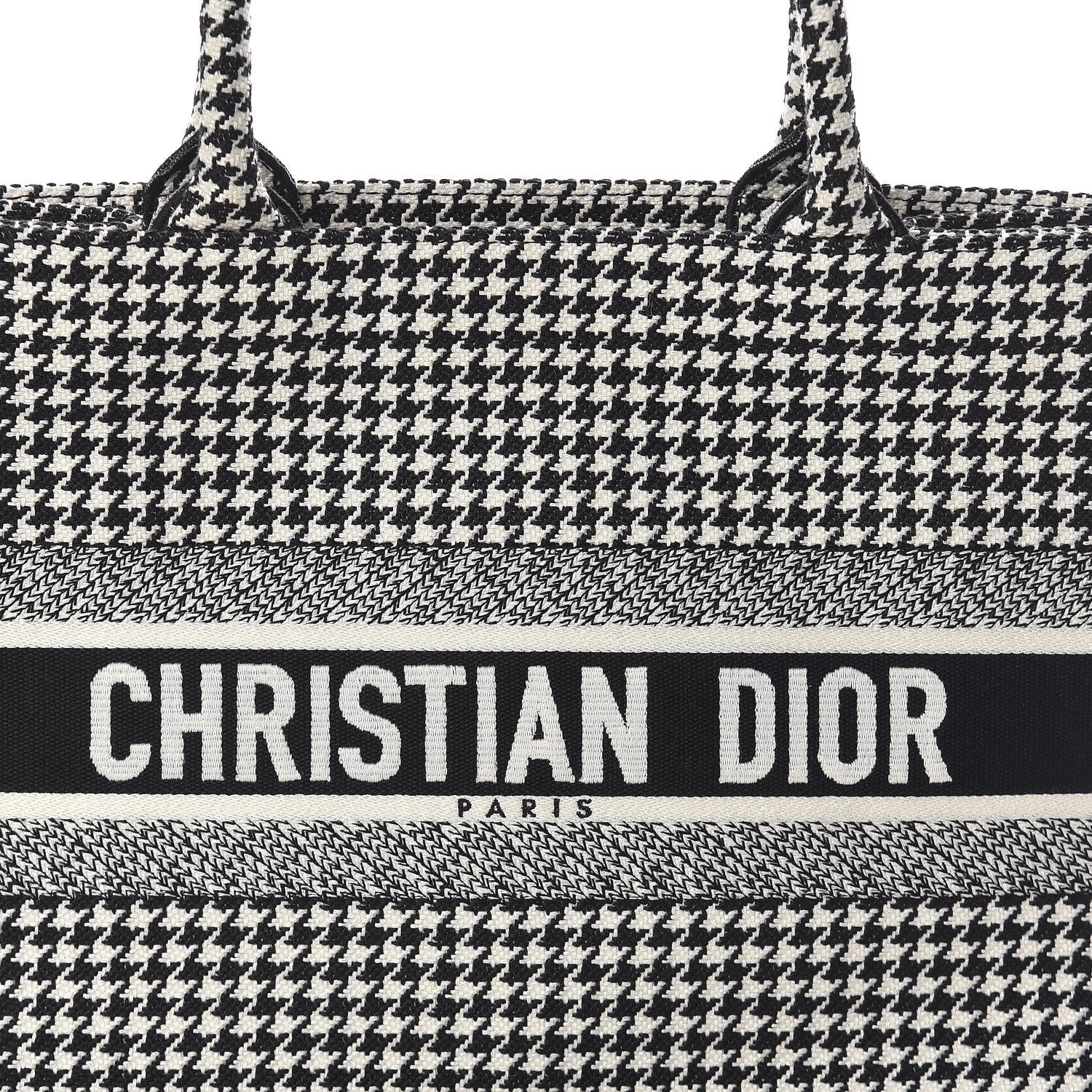 Christian Dior Canvas Houndstooth Embroidered Medium Book Tote Black White 10 of 10