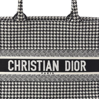 Christian Dior Canvas Houndstooth Embroidered Medium Book Tote Black White 10 of 10