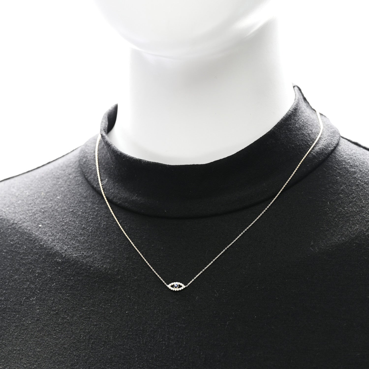 Jennifer Meyer 18K Yellow Gold Diamond Blue Sapphire Mini Open Evil Eye Necklace 2 of 6