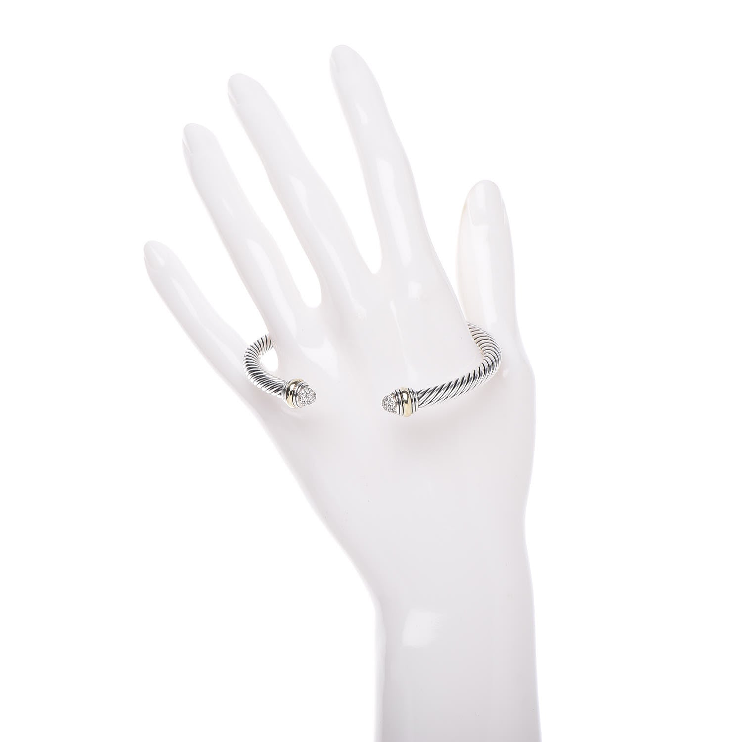 David Yurman Sterling Silver 14K Yellow Gold Diamond 5mm Cable Classics Bracelet 2 of 7