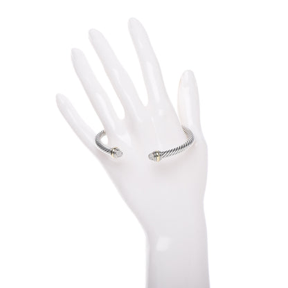 David Yurman Sterling Silver 14K Yellow Gold Diamond 5mm Cable Classics Bracelet 2 of 7