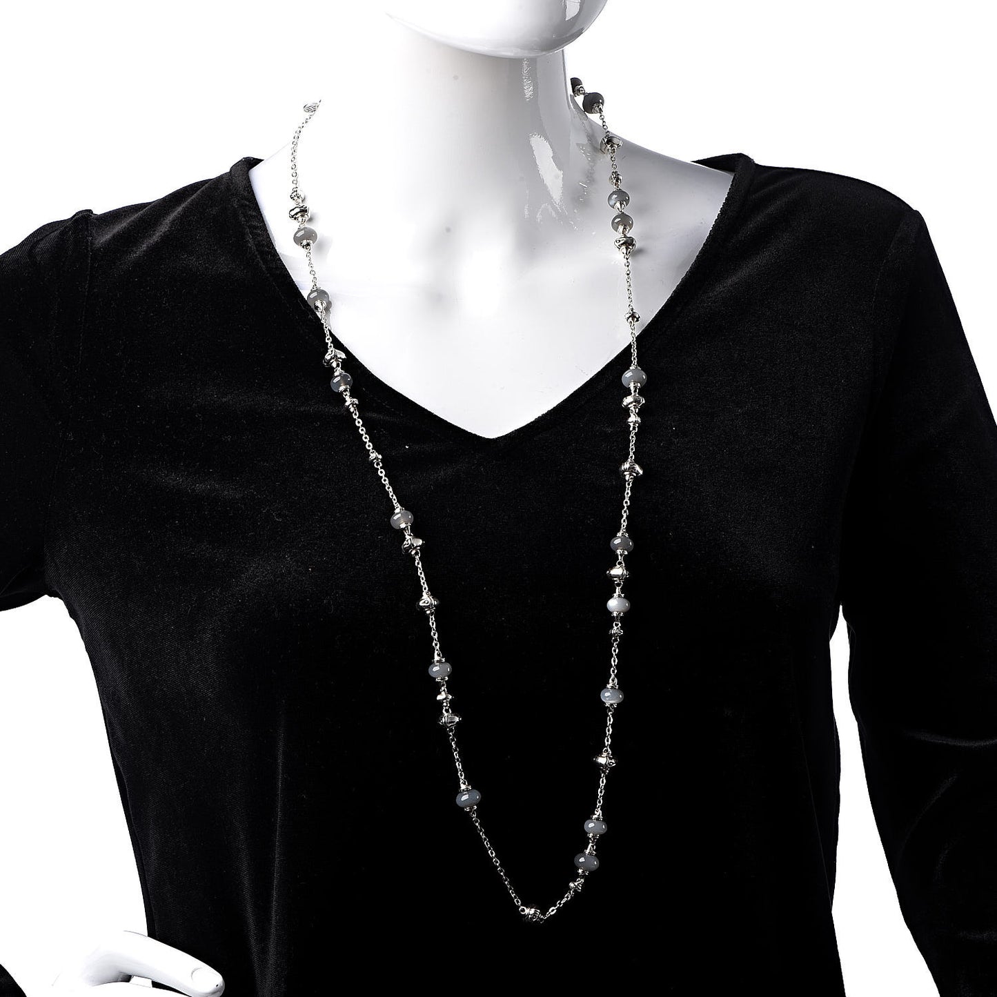 Sterling Silver Moonstone Bamboo Sautoir Station Necklace