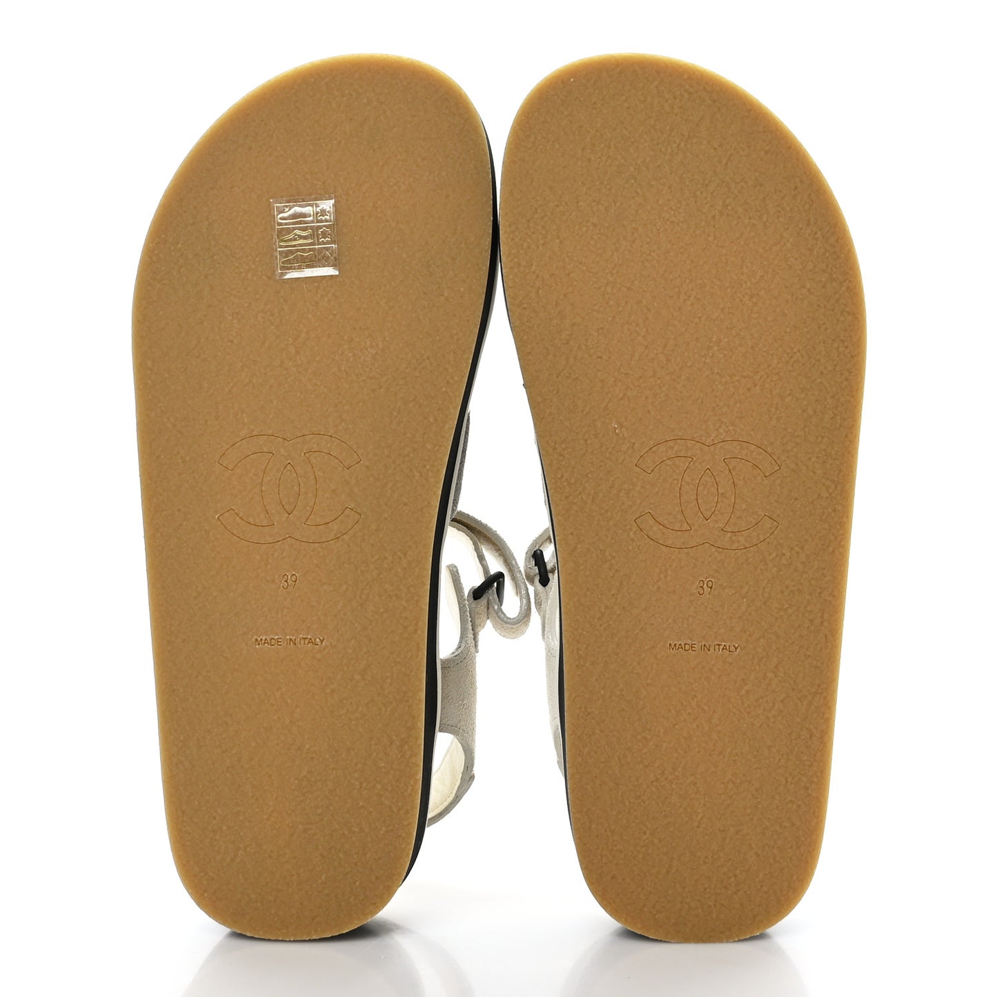Suede Calfskin Velcro Flat Sandals 39 Ivory Dark Beige