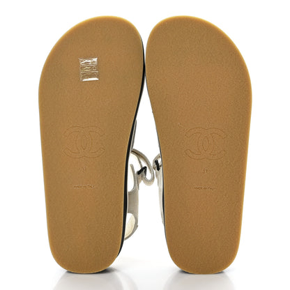 Chanel Suede Calfskin Velcro Flat Sandals 39 Ivory Dark Beige 5 of 8