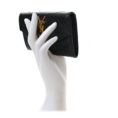 Saint Laurent Grain De Poudre Matelasse Chevron Small Monogram Envelope Wallet Black 2 of 7