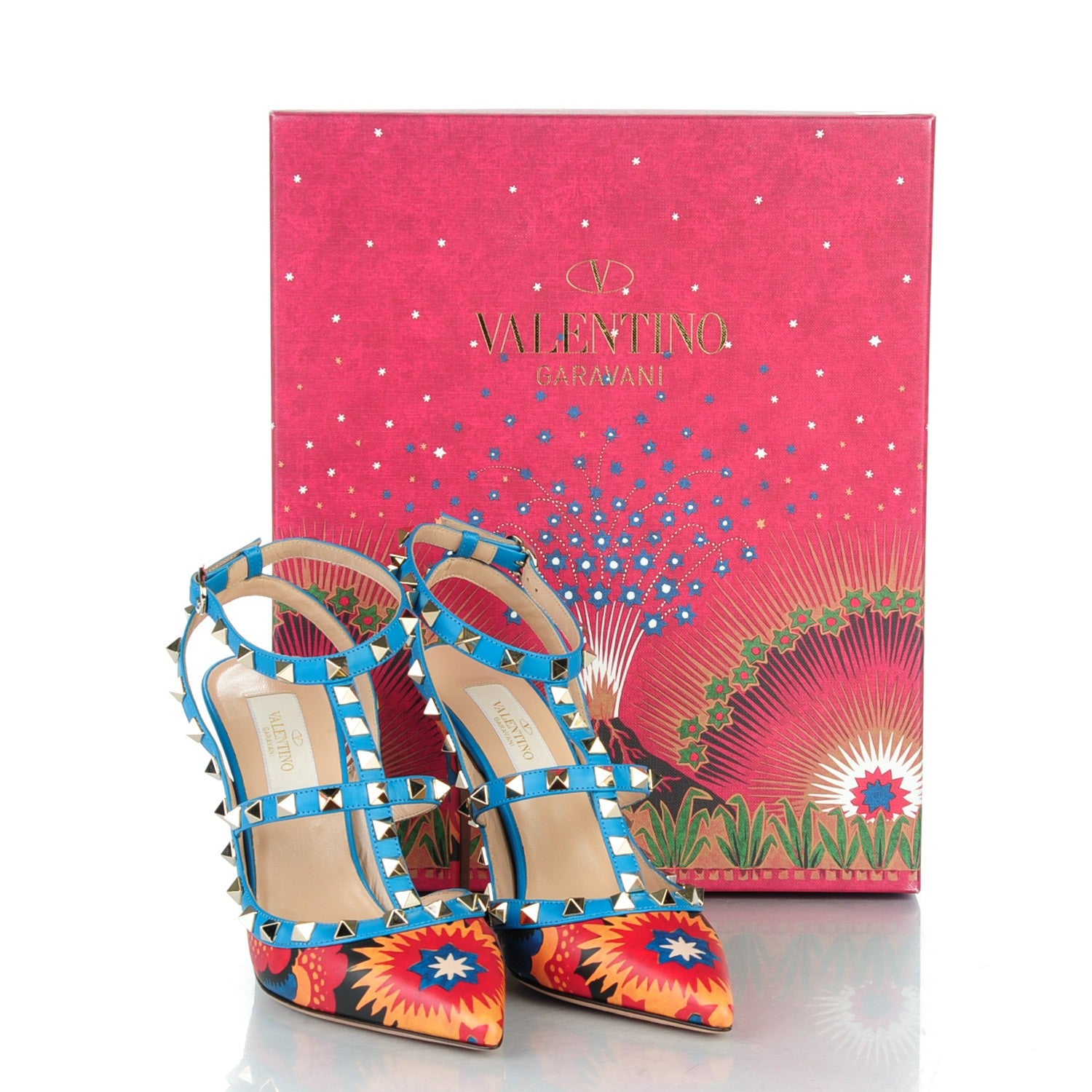 Valentino Garavani Calfskin Enchanted Wonderland Rockstud Ankle Strap Pumps 36 Light Stone 9 of 9