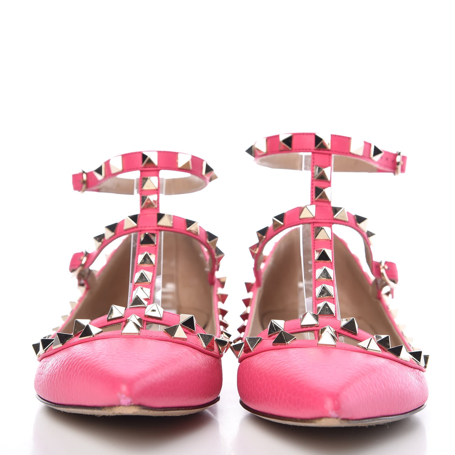 Valentino Garavani Pebbled Calfskin Rockstud Cage Ballerina Flats 37.5 Peony 2 of 11