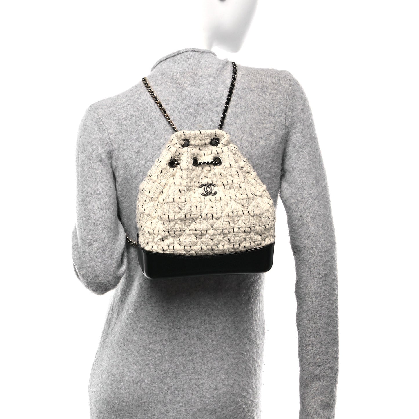 Tweed Calfskin Quilted Gabrielle Backpack Ivory