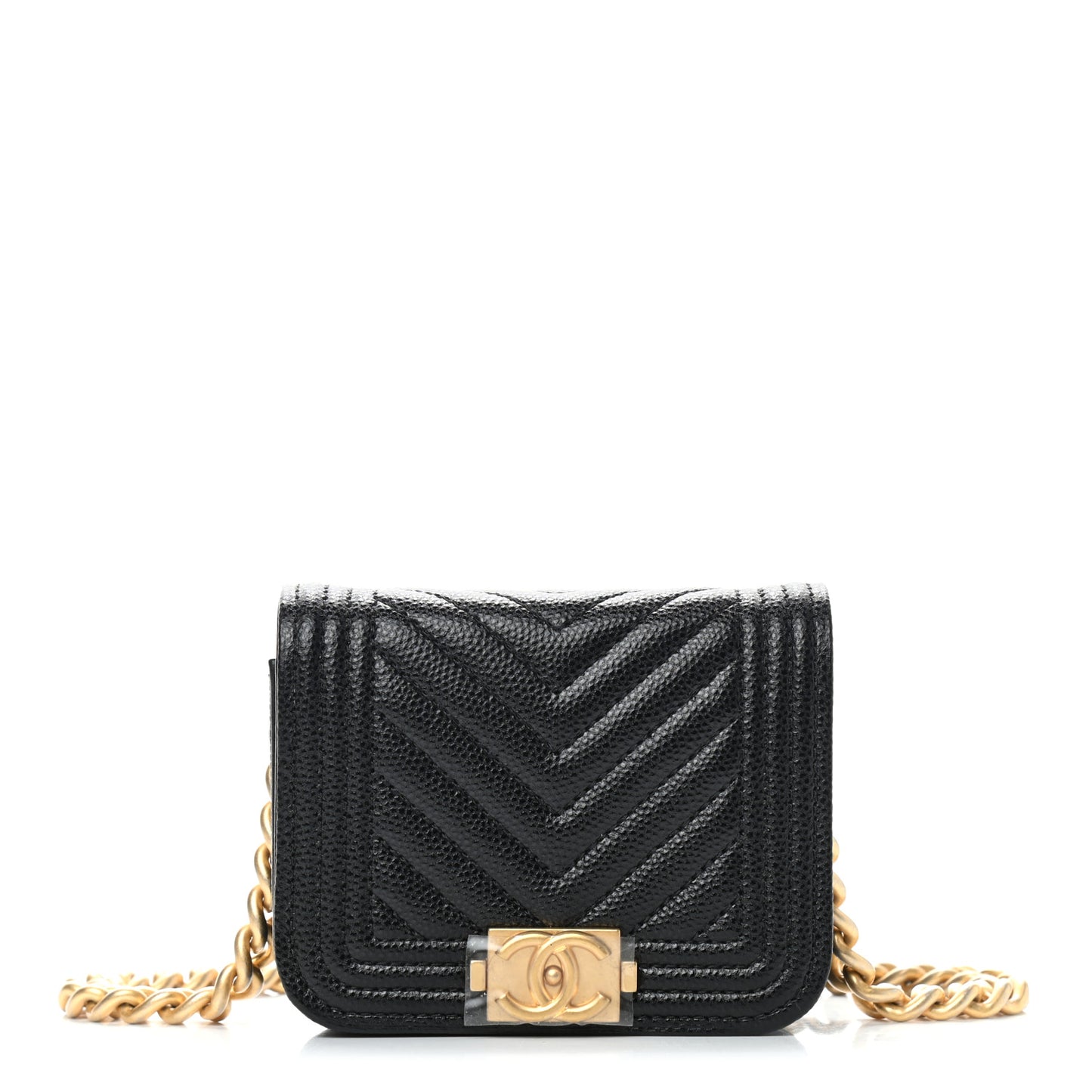 Caviar Chevron Quilted Boy Flap Waist Belt Bag Black