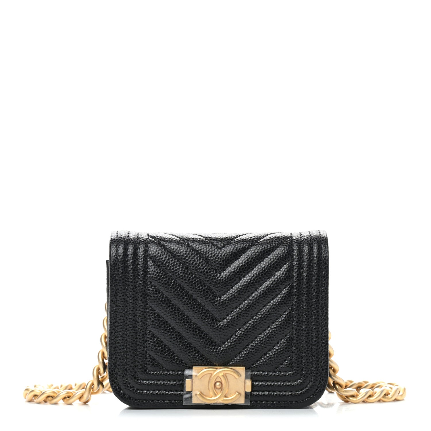 Chanel Caviar Chevron Quilted Boy Flap Waist Belt Bag Black 1 of 10
