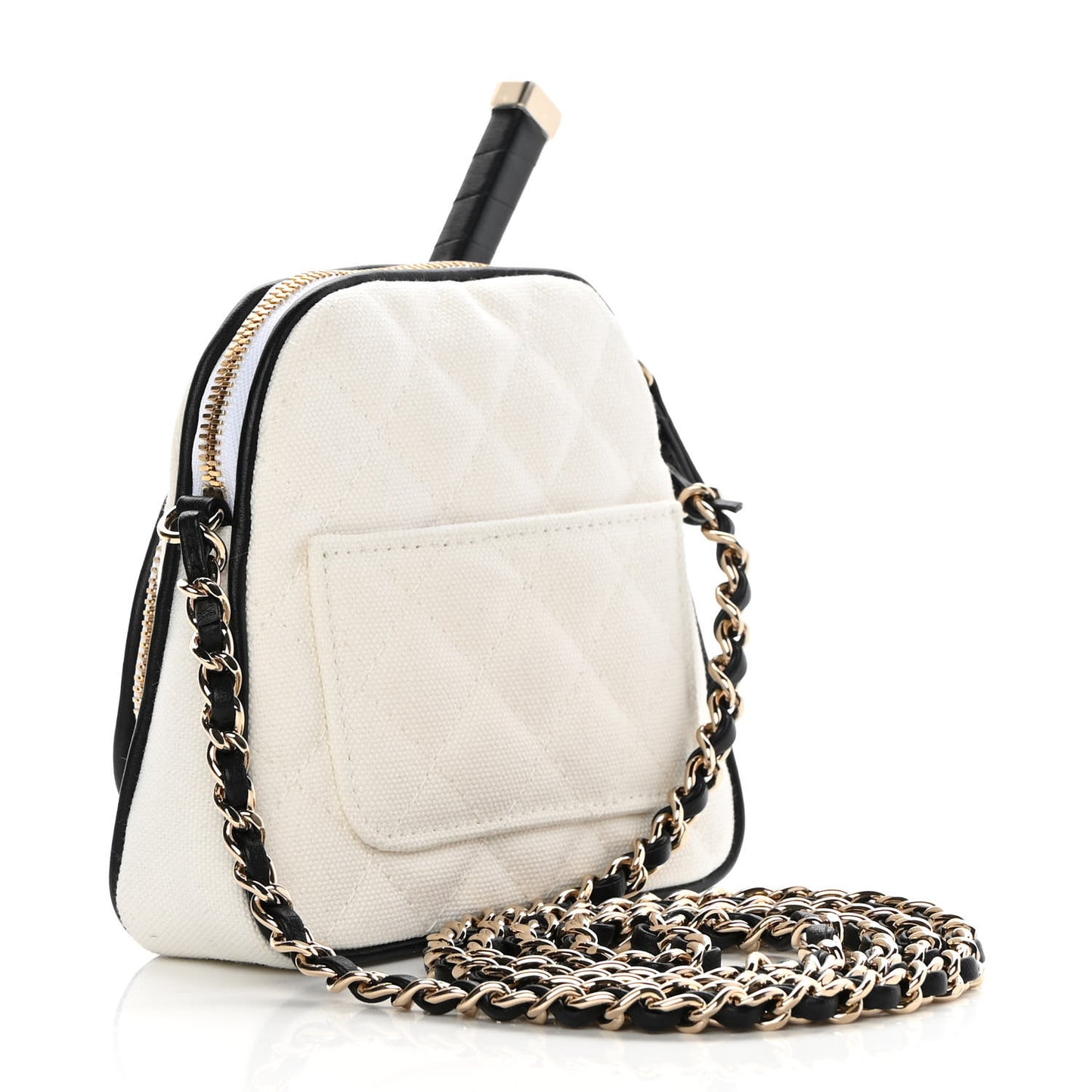 Canvas Calfskin Tennis Racket Mini Bag White Black