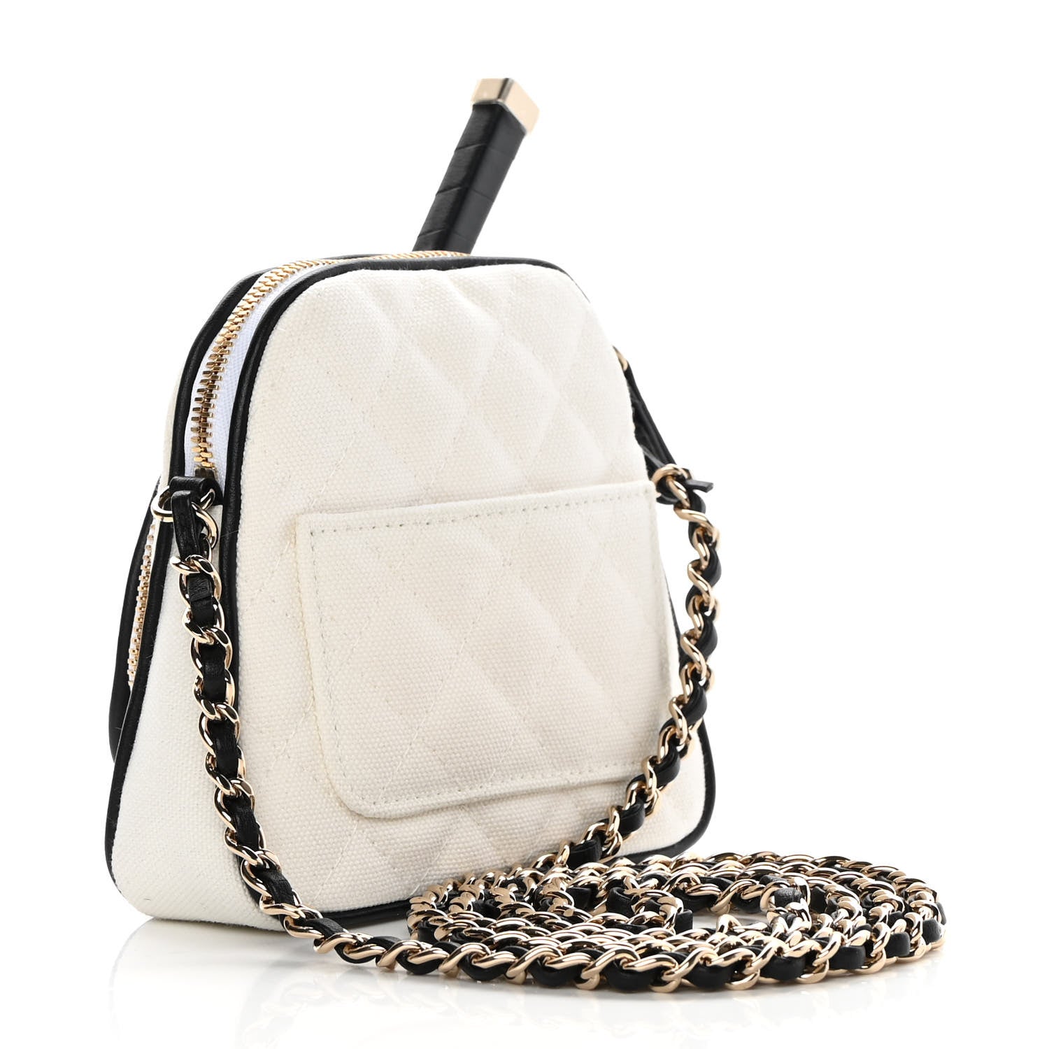 Chanel Canvas Calfskin Tennis Racket Mini Bag White Black 4 of 12