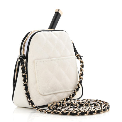 Chanel Canvas Calfskin Tennis Racket Mini Bag White Black 4 of 12