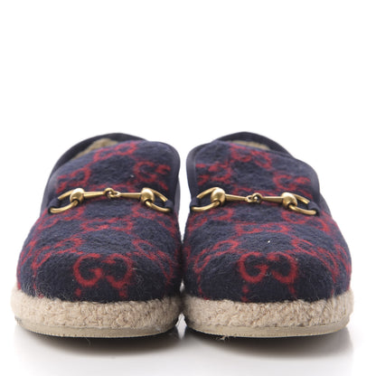 Gucci Covered Wool GG Monogram Womens Fria Horsebit Loafers 38 Blue Red Butterscotch 2 of 9
