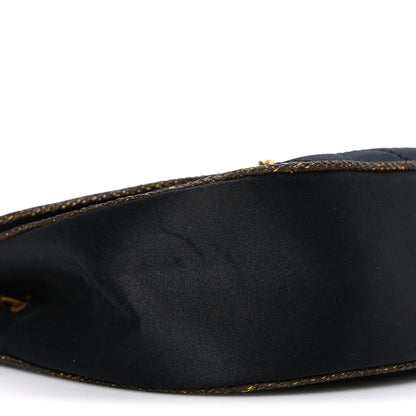 Chanel Satin Quilted Flap Shoulder Bag Black Gold 10 of 11