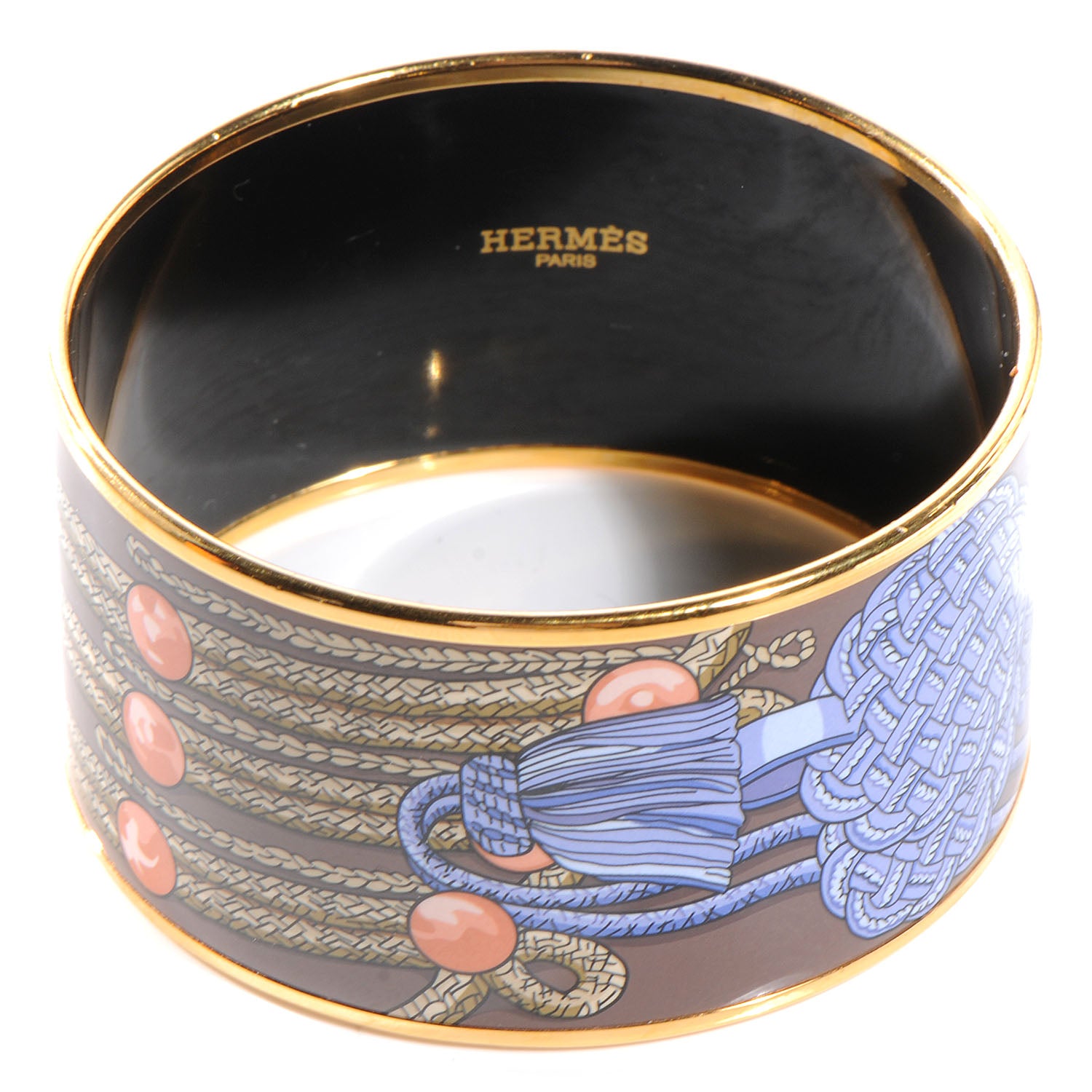 Hermes Enamel Printed Brandebourgs Extra Wide Bracelet 65 Passe Brown 1 of 5