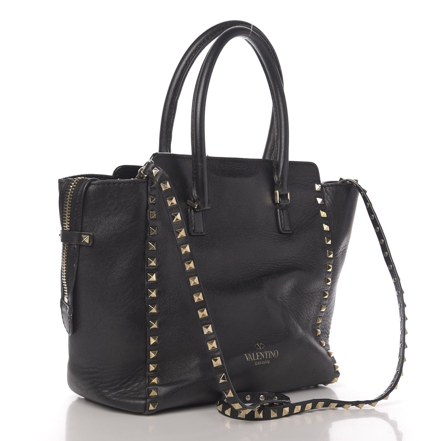 Vitello Rockstud Double Handle Tote Black