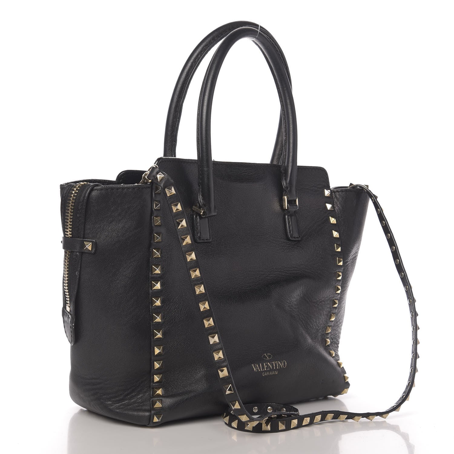 Valentino Garavani Vitello Rockstud Double Handle Tote Black 4 of 15