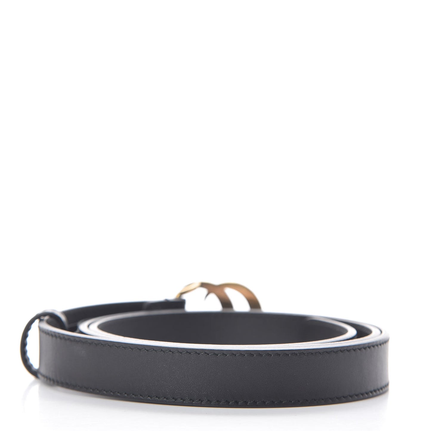 Calfskin Pearl Double G 20mm Belt 90 36 Black Cream