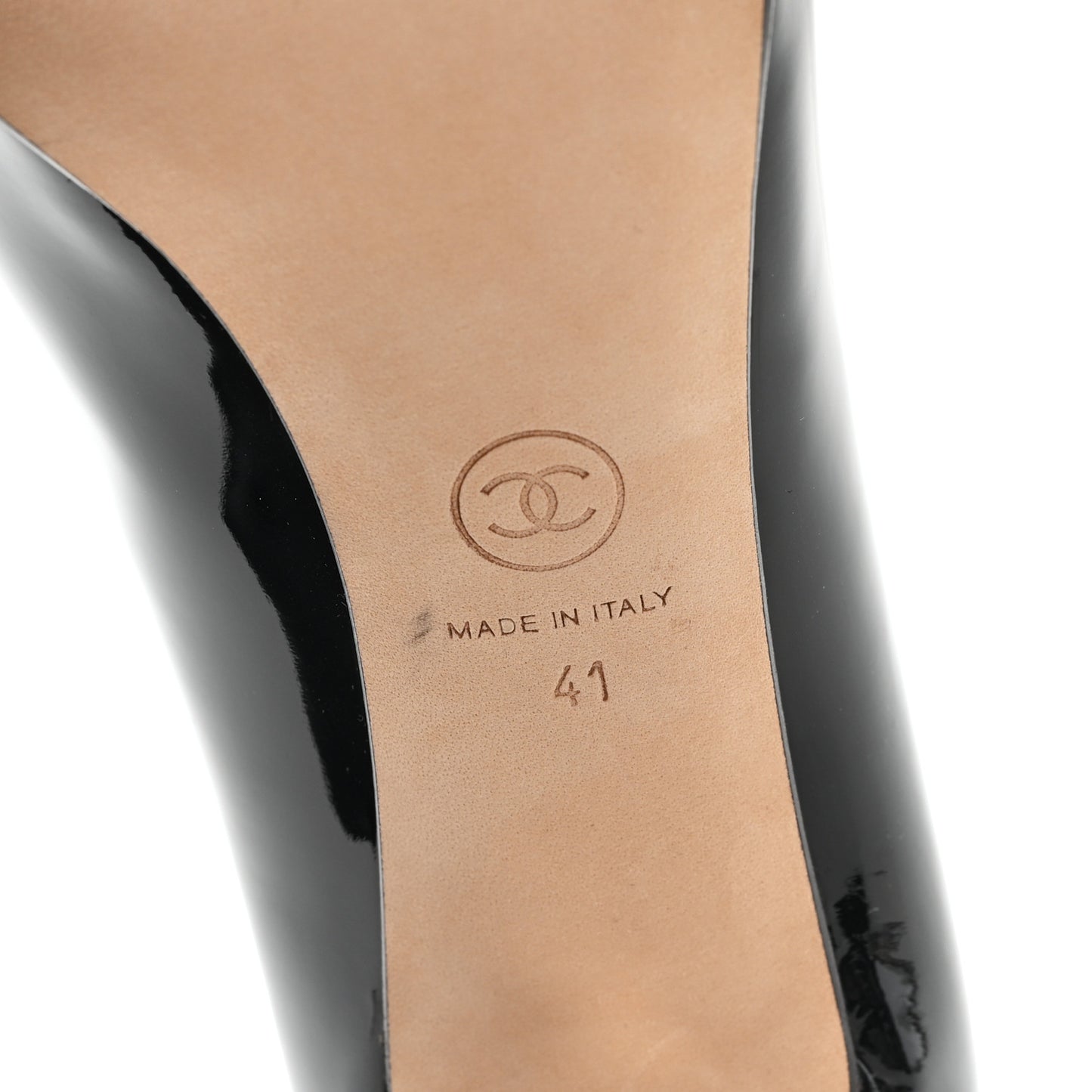 Patent Calfskin Cap Toe CC Pearl Pumps 41 Black