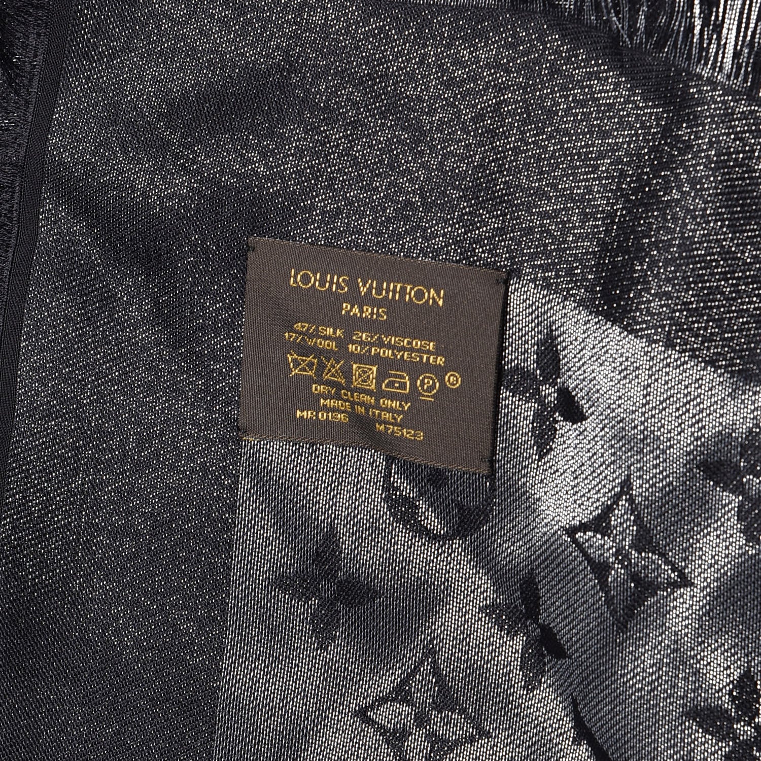 Louis Vuitton Silk Wool Monogram Shine Shawl Black 4 of 4