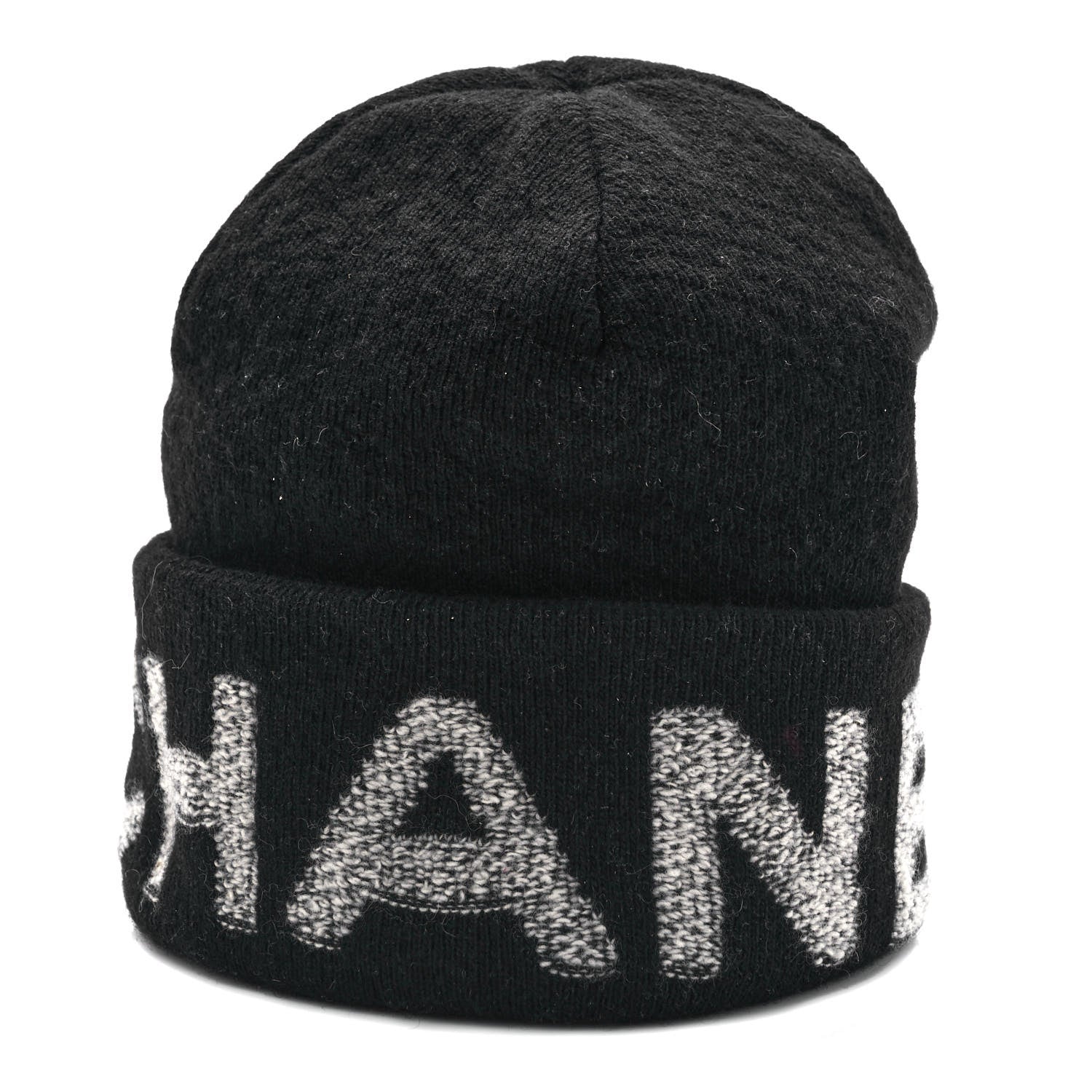 Chanel Wool Cashmere Logo Beanie Hat Black Light Grey 1 of 8
